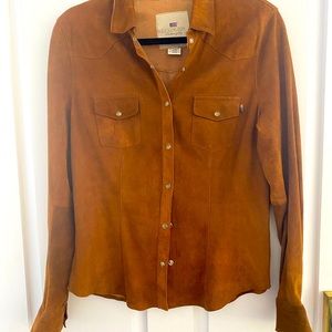 Beautiful Real Suede Top/Jacket. With tiger eye pearl snap closures .